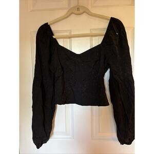 PAIGE Women Sydnee Top Black Small Long Sleeve 3331661-3689 Sweetheart Neck New